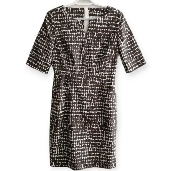 L.K. Bennett Dr Cho Sheath Dress Brown and Cream Front Pockets Elbow Sleeve 6 - Picture 3 of 17